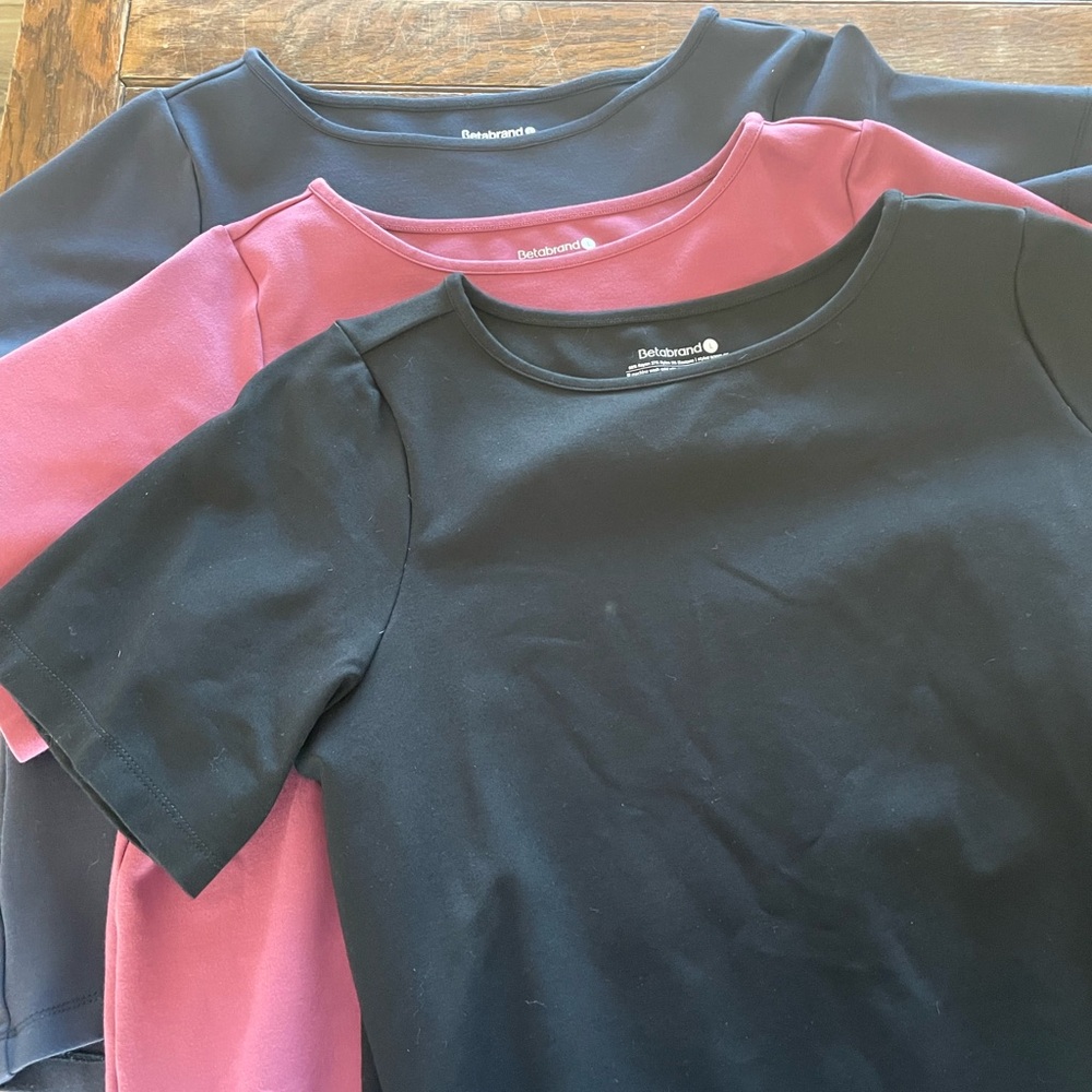 Betabrand Black, Navy and Mauve Long-Sleeve Tops (3-Pack)